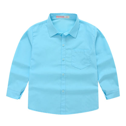 Children's Shirt in the Spring and Autumn New Boys and Girls Suit Collar Shirt Children's Pure Color Long Sleeve Shirt