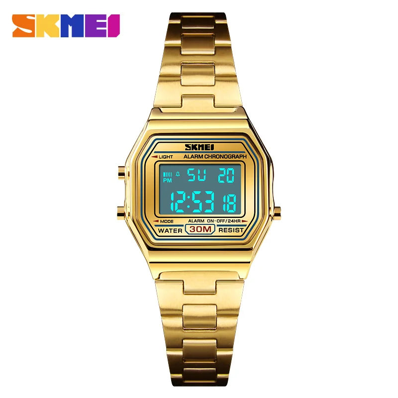 SKMEI 1415 Luxury Retro Digital Sports Watch for Women Stainless Steel Electron Waterproof Wristwatches Girl Clock Reloj Hombre