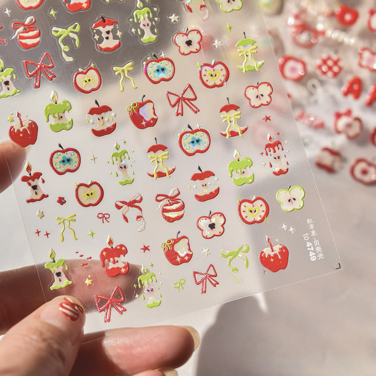 Pink Translucent Peach Jelly Texture 5D Soft Embossed Reliefs Self Adhesive Nail Art Stickers Cute Fruits 3D Manicure Decals