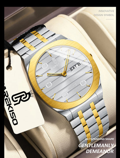 CAREKISO Luxury Fashion Men Clock Waterproof Week Date Casual Man Wristwatch Stainless Steel Quartz Business Men's Watches Reloj