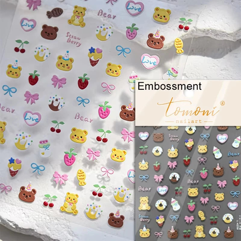 Pink Translucent Peach Jelly Texture 5D Soft Embossed Reliefs Self Adhesive Nail Art Stickers Cute Fruits 3D Manicure Decals
