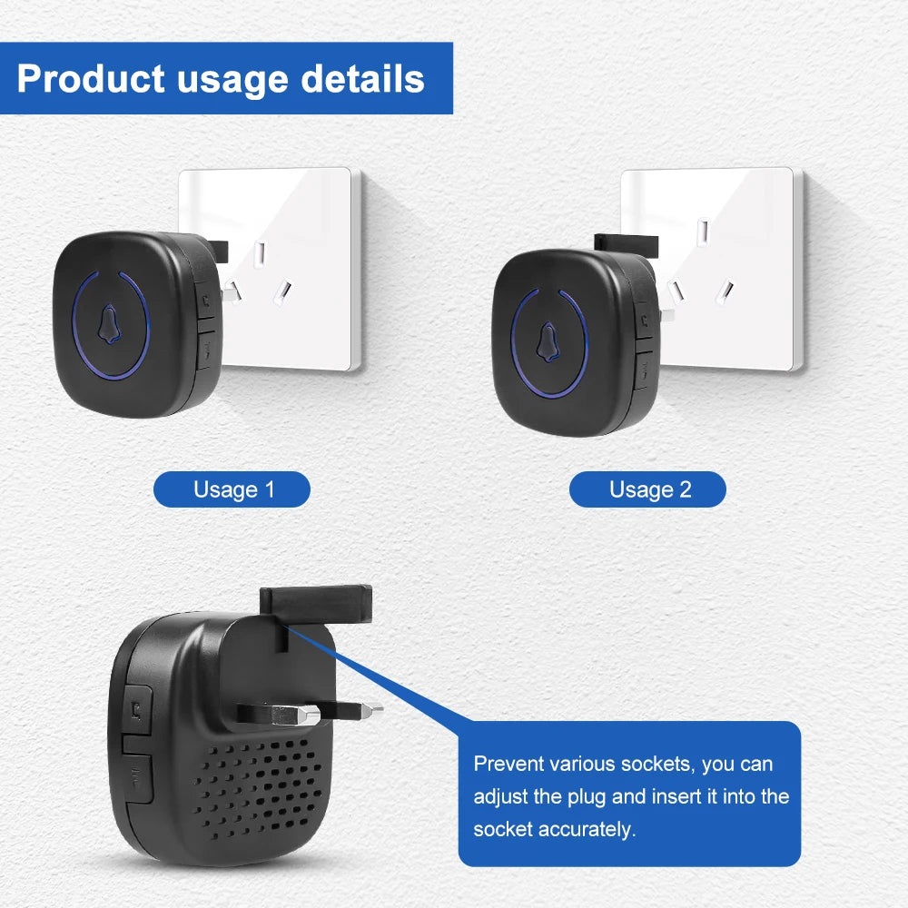 Wireless Doorbell IP44 Waterproof Smart Home Welcome Door Bell 300M Range 60Songs Intelligent Home Chime Bell Kit US/EU Plug