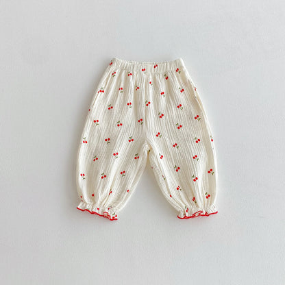 Little Cherry, A Full-Print Long-Sleeved Set With a Large Lapel, Sweet and Casual Long Pants