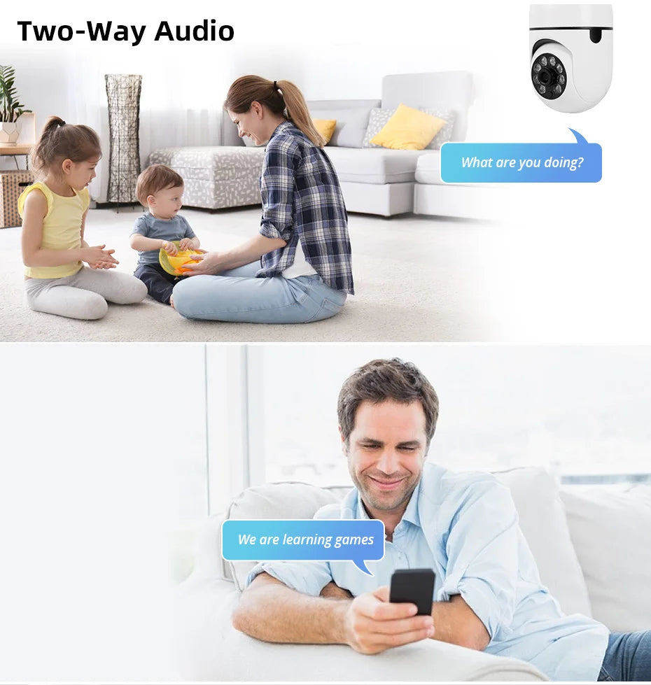 FUERS 2MP E27 Bulb Security Camera 2.4G WiFi PTZ CCTV Camera 4X Zoom AI Human Tracking Color Night Vision Two Way Audio Baby Monitor Indoor