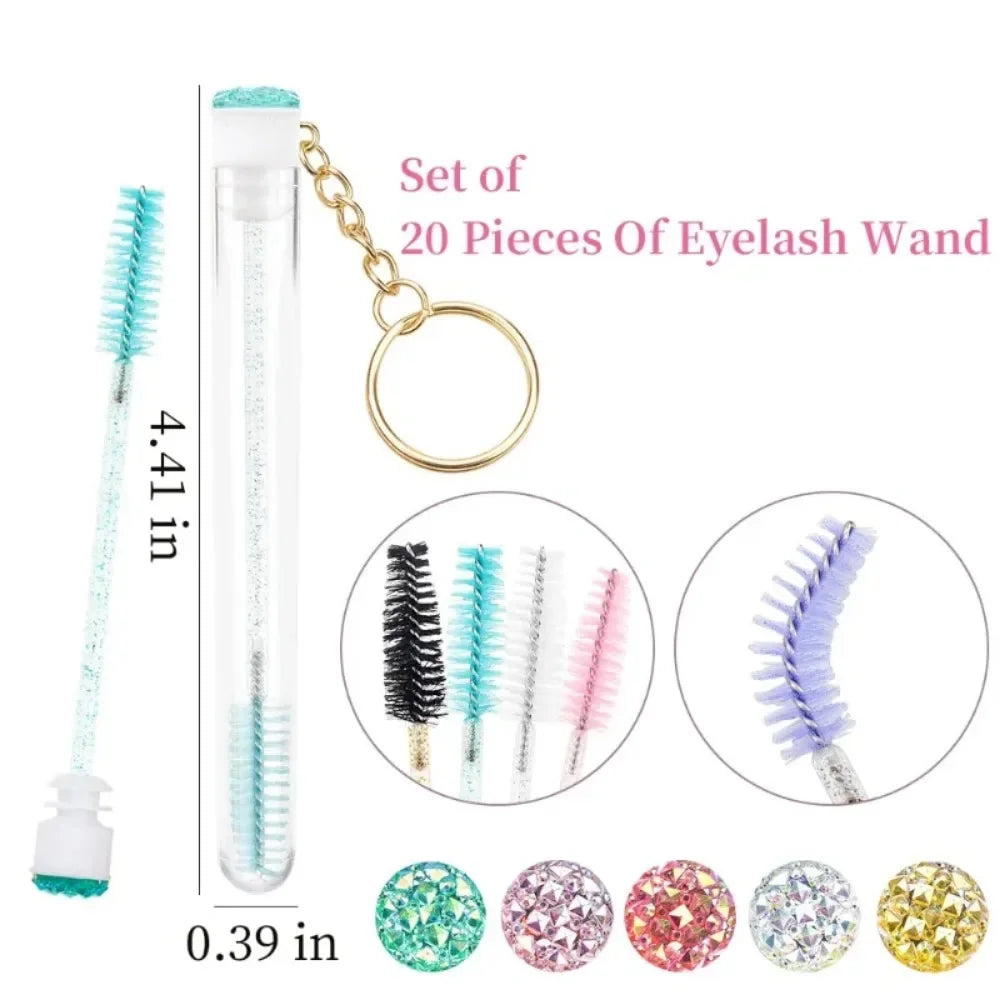 20/50pcs Sparkling Lash Mascara Tube with Black Keychain Mascara Wand Applicator for Eyelash Extension Eyebrow Comb Makeup Brush