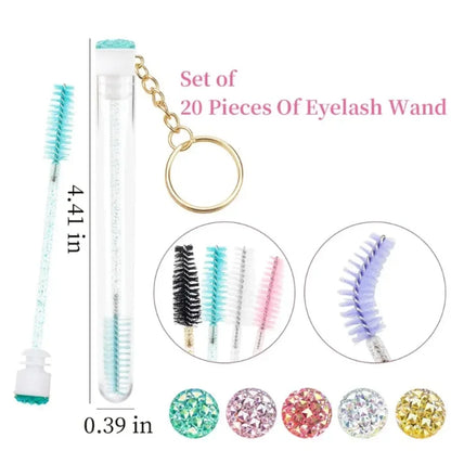 20/50pcs Sparkling Lash Mascara Tube with Black Keychain Mascara Wand Applicator for Eyelash Extension Eyebrow Comb Makeup Brush