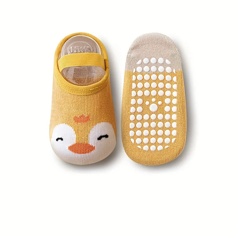 6 pairs of boys and girls' anti slip socks with cute cartoon animal patterns, comfortable and breathable baby floor socks