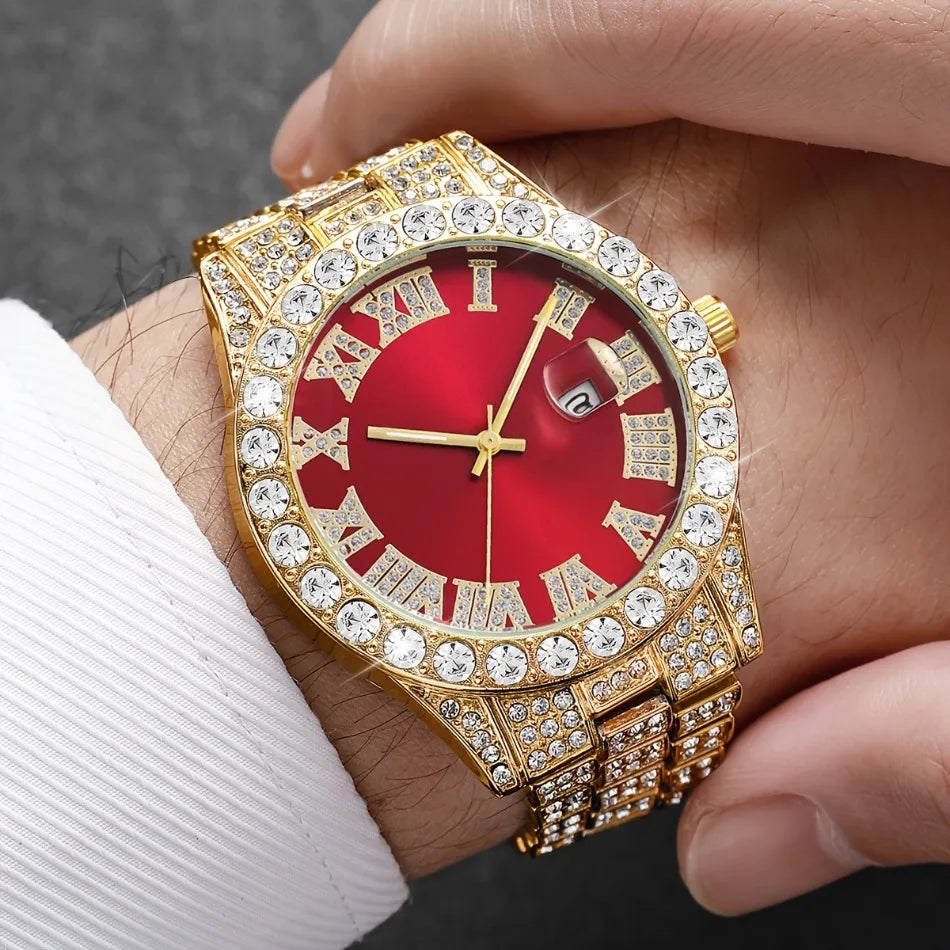 2-Piece Men's Luxury Watch Set - Classic Minimalist Large Dial Casual Versatile Quartz Watch Golden & Silvery Combination Set