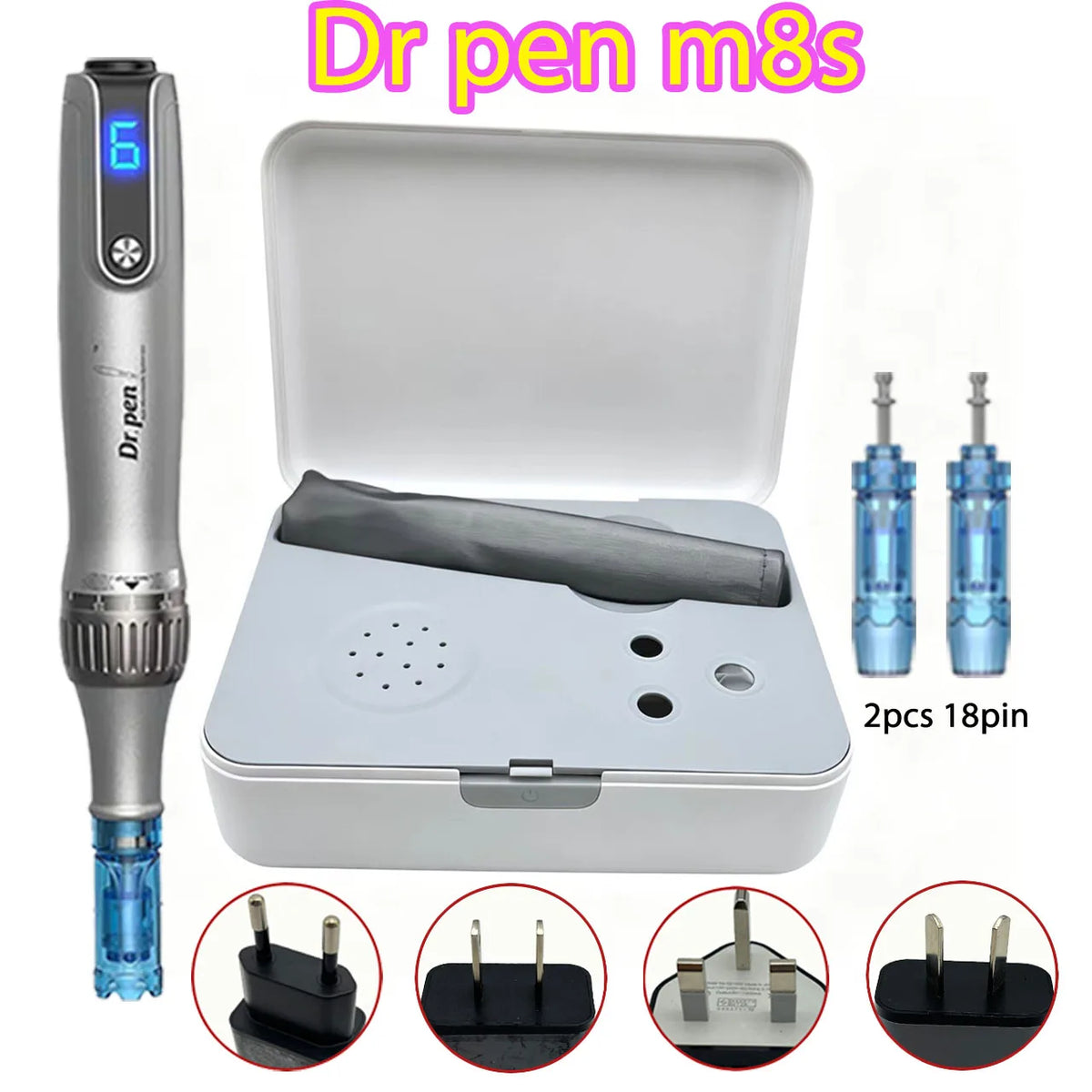 Dr Pen M8S Microneedling Pen Wireless Dermapen Beauty Machine with 2pcs Replacement Cartridges needle length 0.25mm