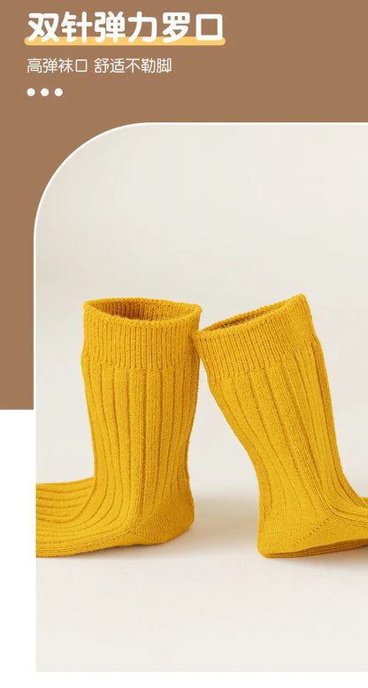 5 Pairs/Lot Children'S Socks Set Solid Color Double Needle Cotton Kids Mid-Tube Socks Candy Color Boys And Girls Student Socks