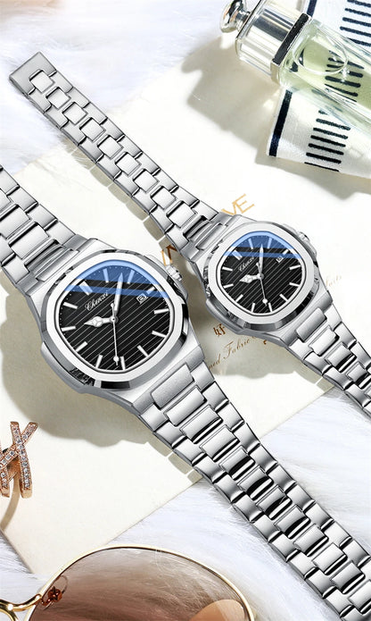 CHENXI 8222 Fashion Couple Quartz Watch Waterproof Night Light Date Stainless Steel Strap Casual Date Men's and Women's Watch