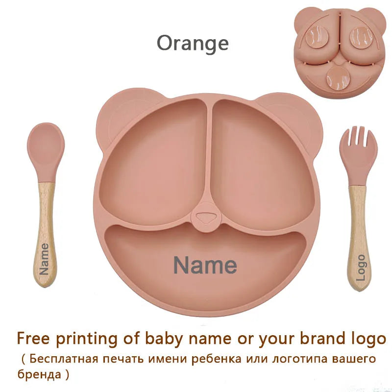 Feeding Set Silicone For Baby Sucker Bowl Dishes Plate For Kids Bear Plate Set Baby Tableware Children's Cup With Straw 8Pcs