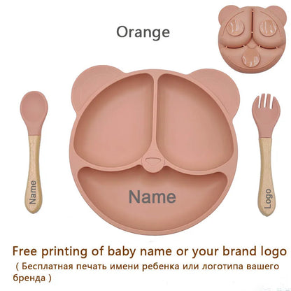 Feeding Set Silicone For Baby Sucker Bowl Dishes Plate For Kids Bear Plate Set Baby Tableware Children's Cup With Straw 8Pcs