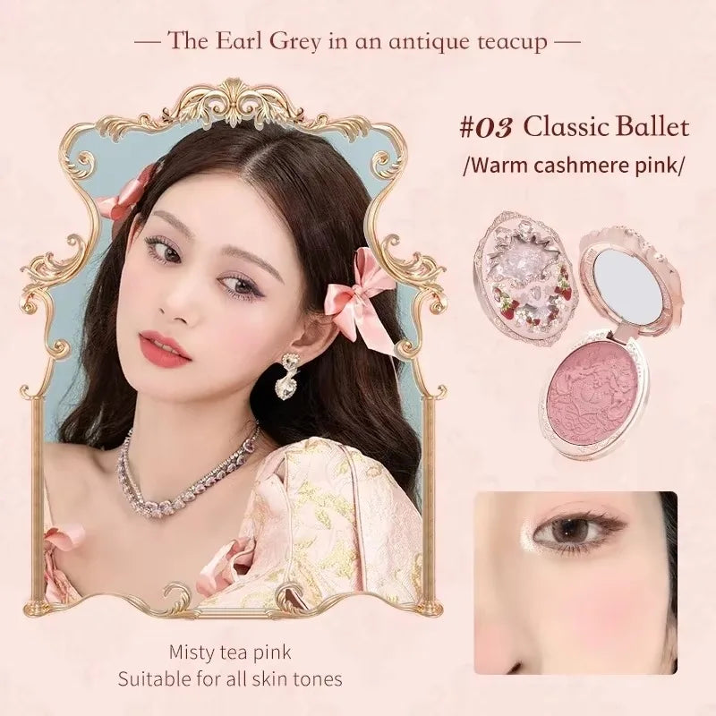 Flower Knows Strawberry Rococo Embossed Blush Fine Powder Makeup Smooth Long Lasting Blusher Waterproof Blush Maquiagem