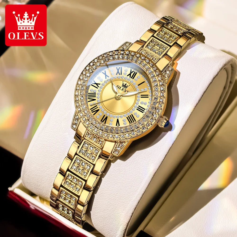 OLEVS 9943 Luxury Diamond Watch for Women Starry Sky Dial Elegant Stainless Steel Waterproof Luminous Quartz Wristwatch Ladies