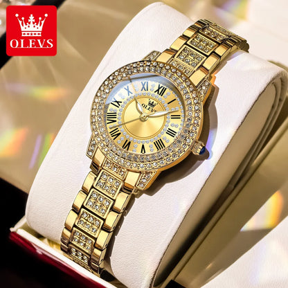 OLEVS 9943 Luxury Diamond Watch for Women Starry Sky Dial Elegant Stainless Steel Waterproof Luminous Quartz Wristwatch Ladies