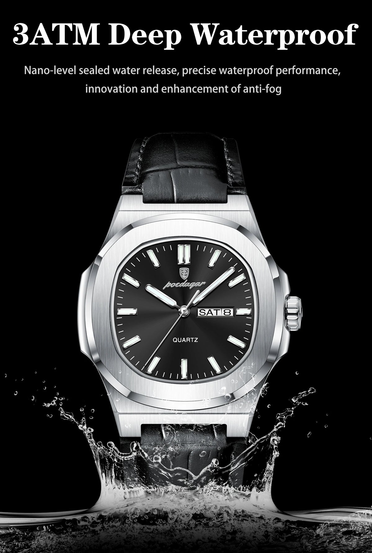 POEDAGAR Fashion Wristwatch For Boyfriend Luminous Waterproof Week Calendar Business Couple Watches Leather Luxury Men's Watches