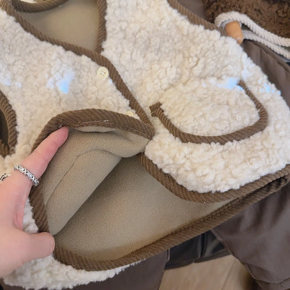 Autumn Winter Baby Lamb Wool Warm Waistcoat Girls Bunny Ears Plush Vest Single Breasted Layer Child Warm Fashion Warm Coat