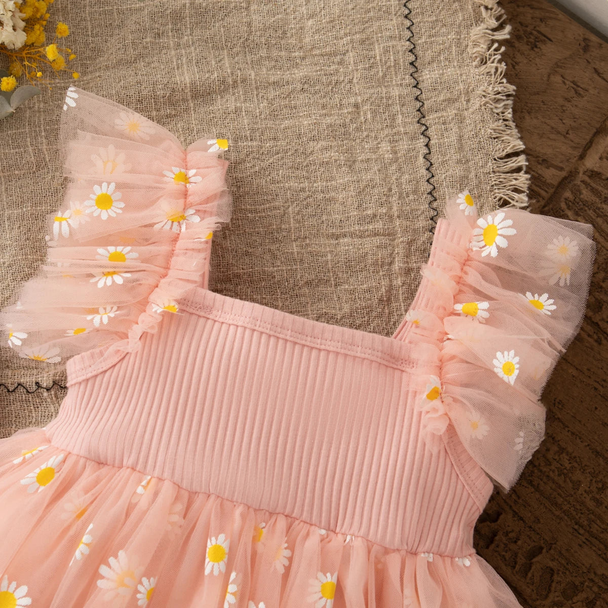 Baby Girl Dress Fashion Daisy Print Mesh Princess Dress Soft Comfortable Baby Outing Dress Girl Pink Birthday Gift