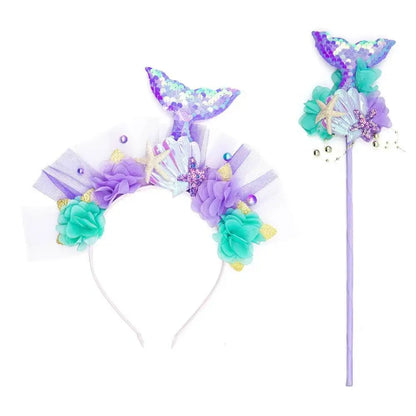 Girls' LED Flashing Mermaid Performance Clothing, Kids' Birthday Beauty Outfit, Fish-Tail Floral Mermaid Princess Tulle Dress