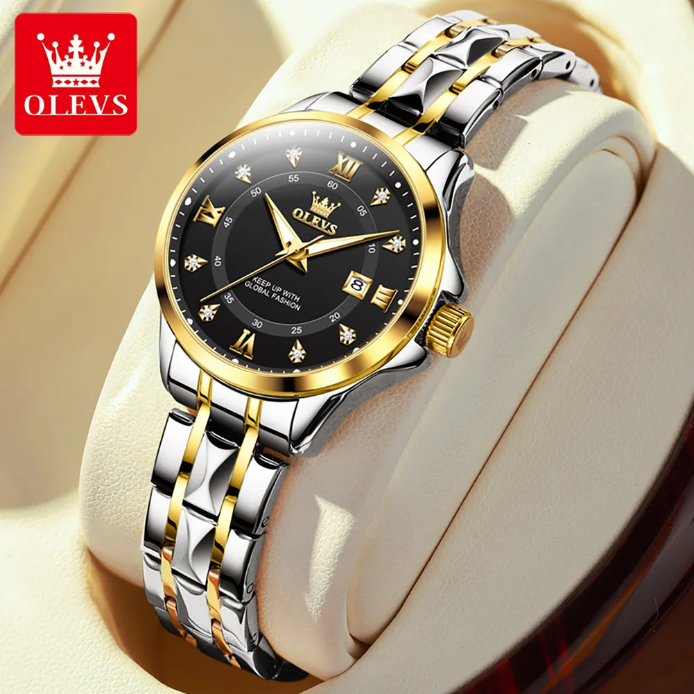 OLEVS 2906 Fashion Date Quartz Couple Watches Diamond Top Brand Luxury Watch For Men Women Waterproof Stainless Steel Wristwatch