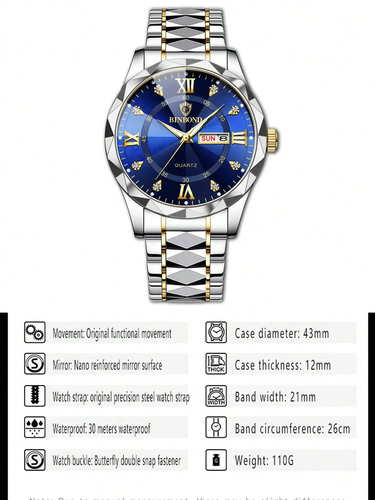 BINBOND 2pcs/Set Couple Watches 30M Waterproof Fashion Diamond Valentine Day Gift Stainless Steel Watch Men Women Quartz Watch