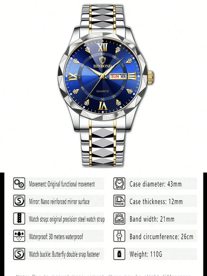 BINBOND 2pcs/Set Couple Watches 30M Waterproof Fashion Diamond Valentine Day Gift Stainless Steel Watch Men Women Quartz Watch