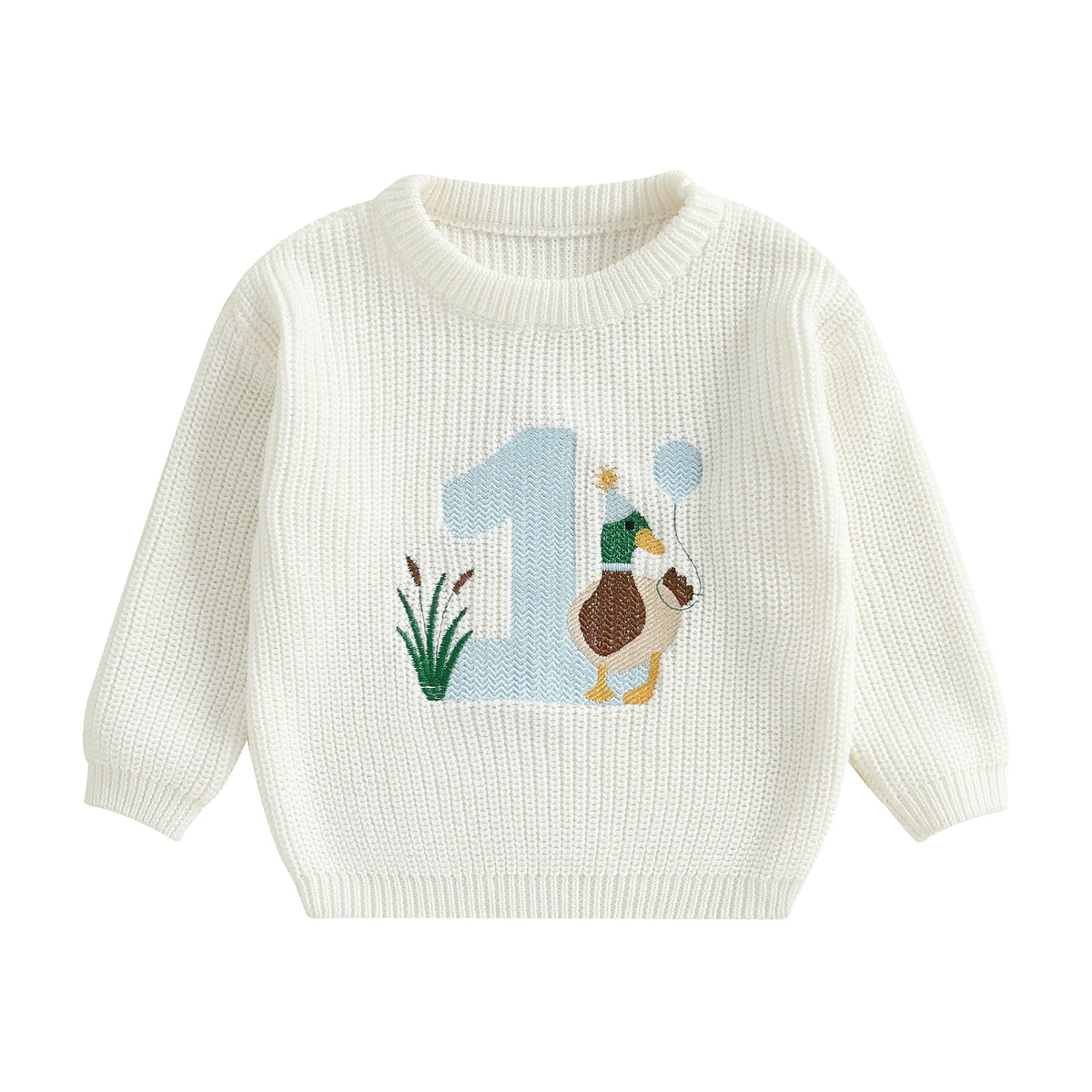Baby Boy Birthday Sweater Casual Duck Letter Embroidery Infant Pullover Knitwear for Toddler Warm Clothes