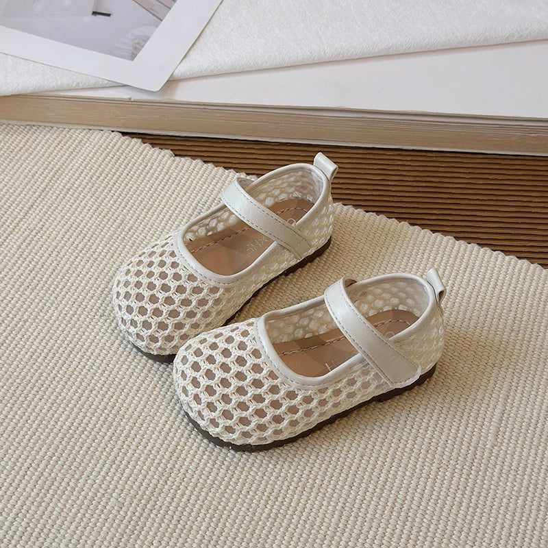 Spring Girl's Casual Shoes Mesh Hook-loop Chic Daily Kid's Flat Shoe Solid Colors Anti-slip Breathable Light Comfy Children Shoe