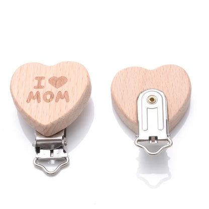 1Pcs Printing Animal Dummy Clip Beech Wood Nipple Clip For Teether Chewing Toys Accessory DIY Anti-Drop Baby Pacifier Chain