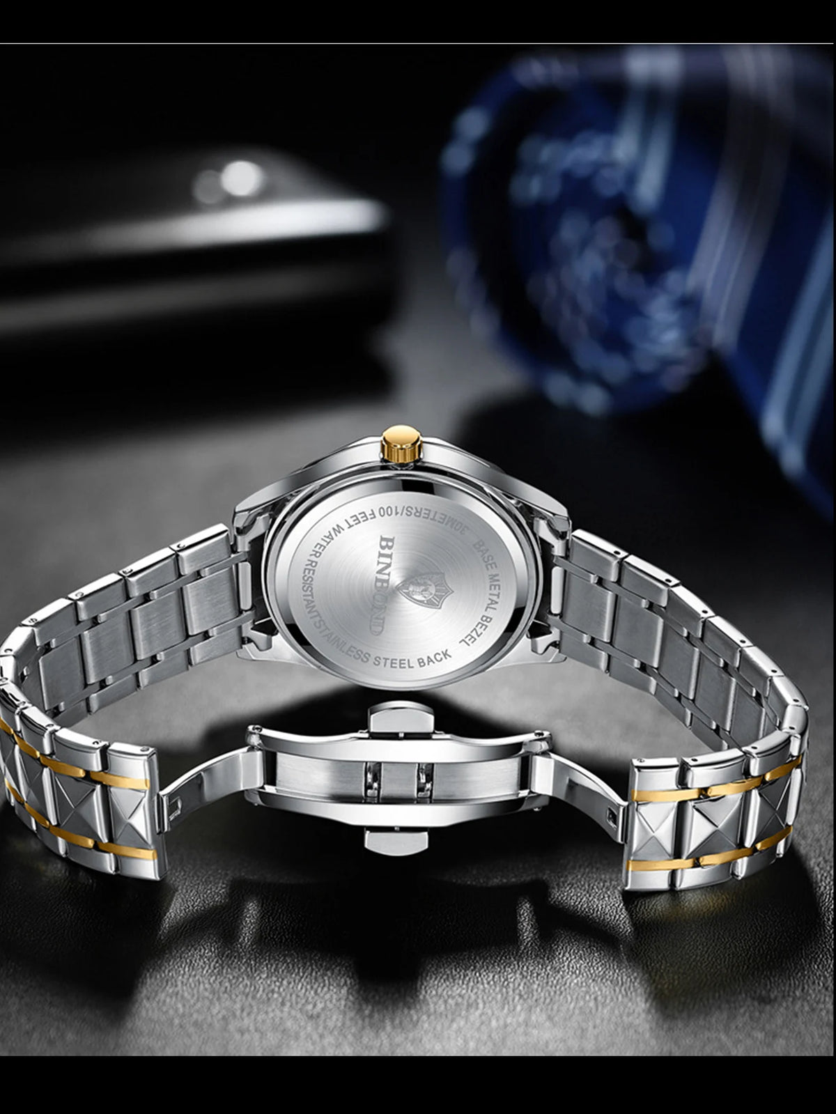 BINBOND Fashion Couple Watches Waterproof Diamond Valentine Day Lover Gift Stainless Steel Watch Men Women Quartz Watch 2pcs