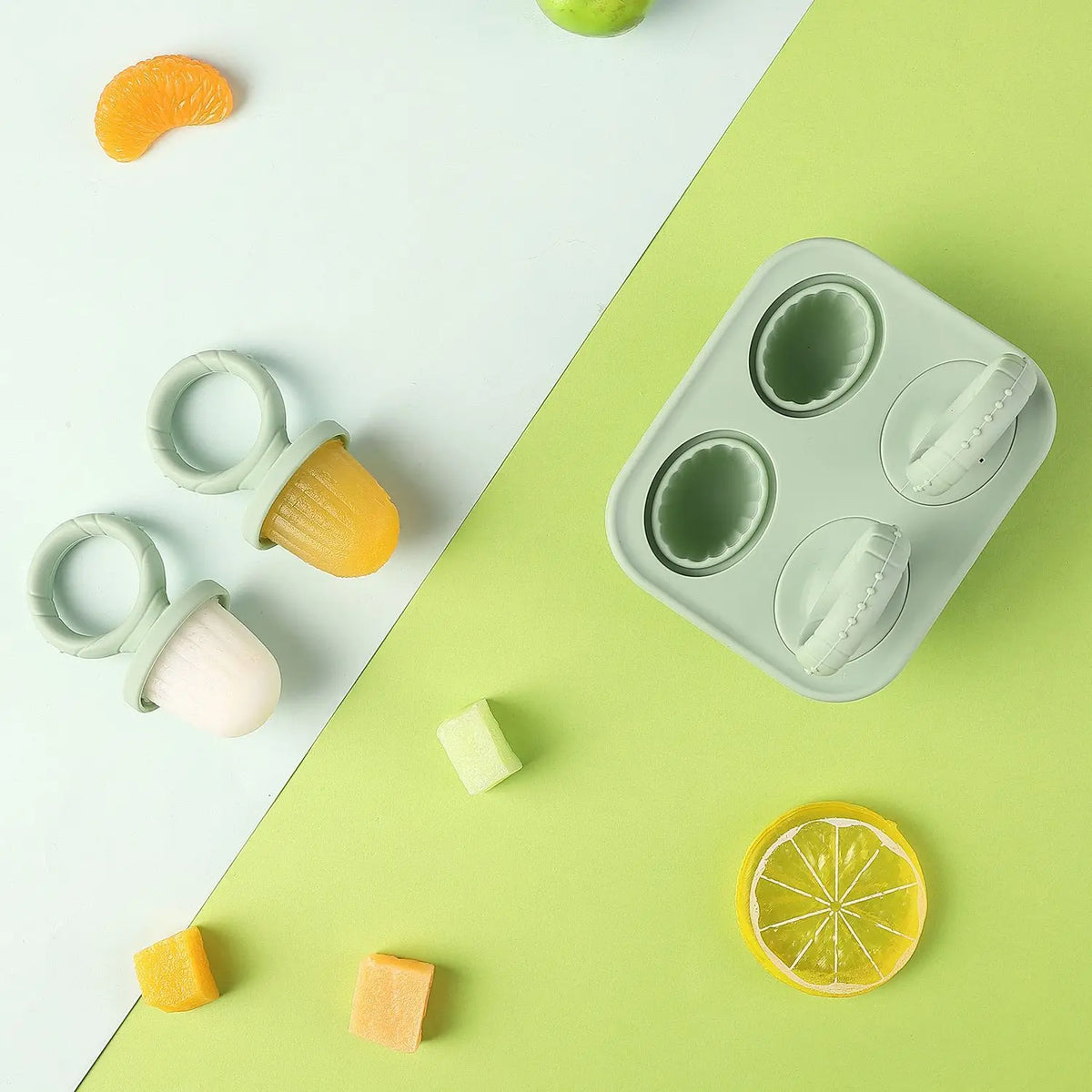Baby Fruit and Vegetable Mold Silicone Hand Ring Popsicle Mold Baby Teething Teether Ice Cream Mold Baby Food Storage Container