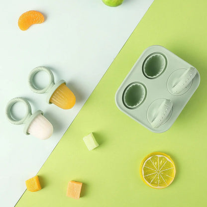 Baby Fruit and Vegetable Mold Silicone Hand Ring Popsicle Mold Baby Teething Teether Ice Cream Mold Baby Food Storage Container