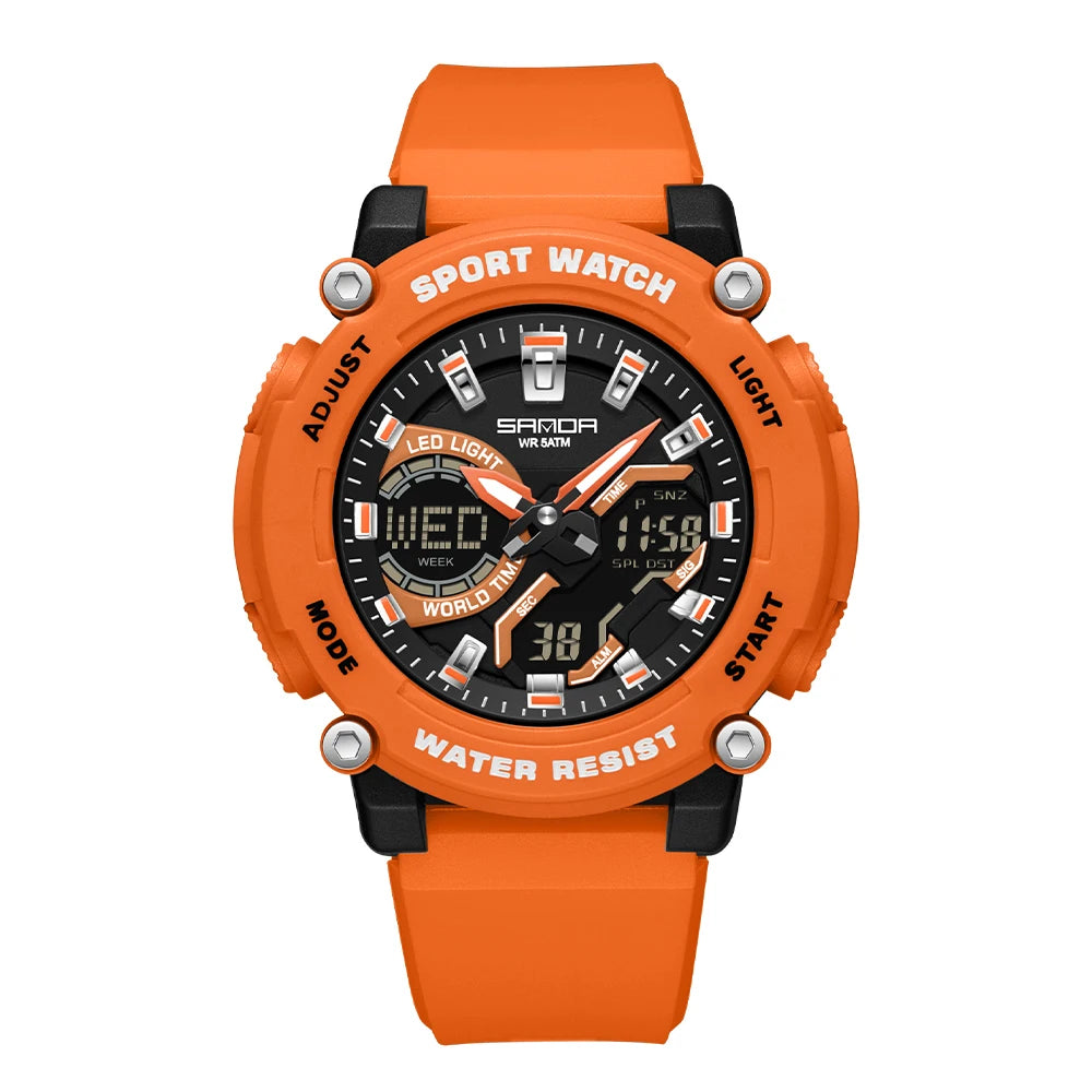 SANDA Outdoor Men's Electronic Wristwatch Large Dial Multifunctional Waterproof Luminous Alarm Military Sports Watch