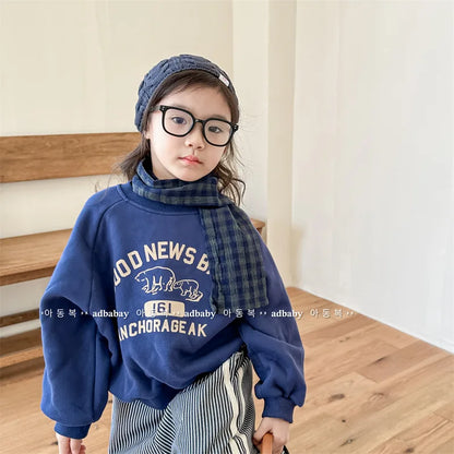 deer jonmi 2025 Winter Children Letter Printed Sweatshirts Thicken Warm Baby Boys Casual Fleece Lining Pullovers Tops