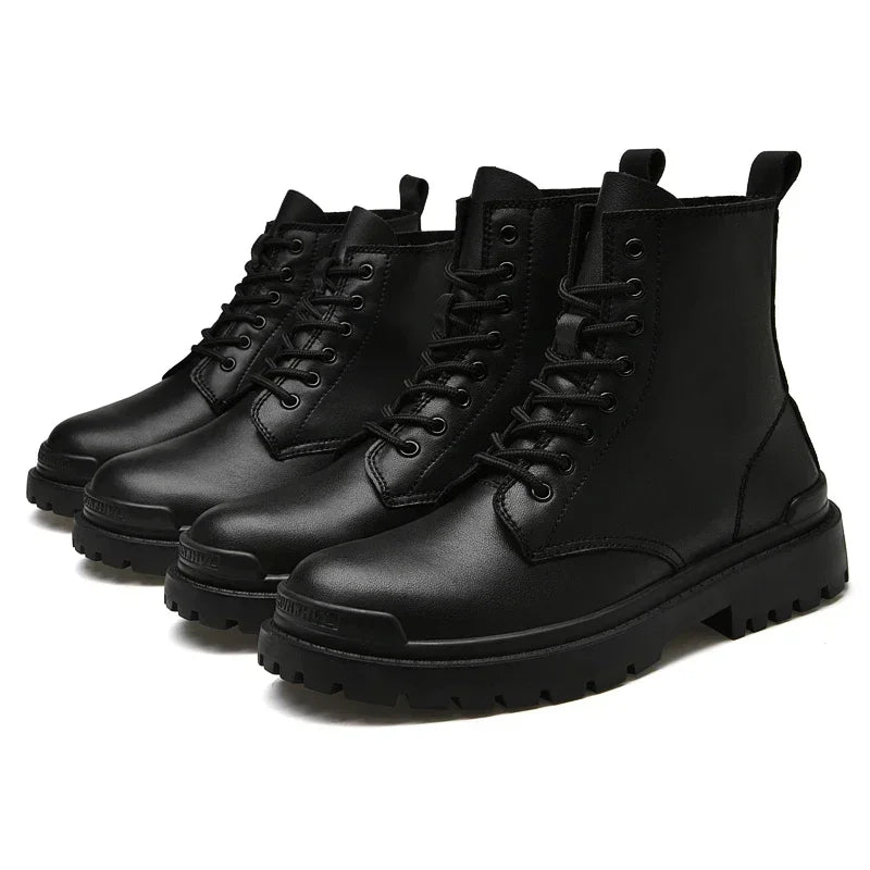 Genuine Leather Motorcycle Boots Men Winter Warm Snow Ankle Boots Man Quality Outdoor Shoes Leisure Walking Shoes Big Size 38-48