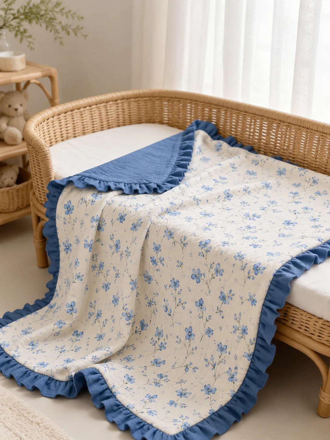 1PCS Soft Breathable Newborn Swaddle Blanket with Lace Edge Versatile Baby Wrap for Carriage Cover And Nursery Room Blanket Suit