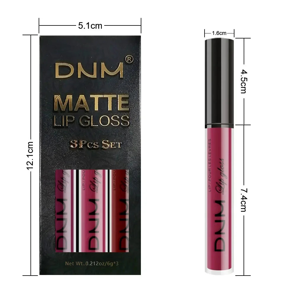 DNM 3PCS Liquid Lipstick Sets Waterproof Matte Black Blue Purple Blue Sexy Lip Gloss Long Lasting Nude Lip Tint Stain Makeup Kit