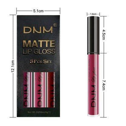 DNM 3PCS Liquid Lipstick Sets Waterproof Matte Black Blue Purple Blue Sexy Lip Gloss Long Lasting Nude Lip Tint Stain Makeup Kit