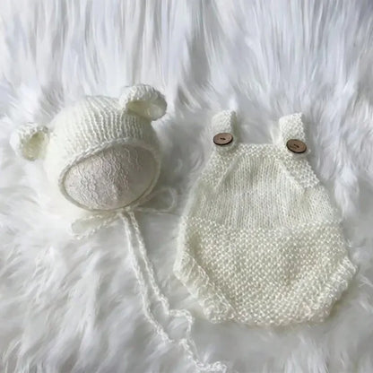 Handmade Crochet Newborn Photography Props Set Cute Soft Knitted Romper with Hat Baby Boy Girl Photo Shoot Outfit Costume