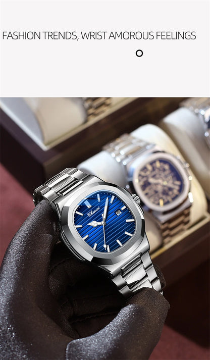 CHENXI 8222 Fashion Couple Quartz Watch Waterproof Night Light Date Stainless Steel Strap Casual Date Men's and Women's Watch