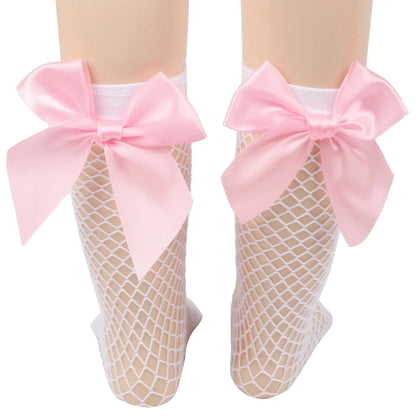 Baby Ankle High Lace Fishnet Vintage Short Socks Girl's Mesh Bow Fishnet Stockings Cute White Black Fashion Parent Child Socks
