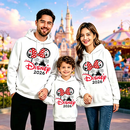 2026 Family Matching Hoodie Ears Castle Print Women Men Kids Multicolor Sweatshirt Land Trip Pullover