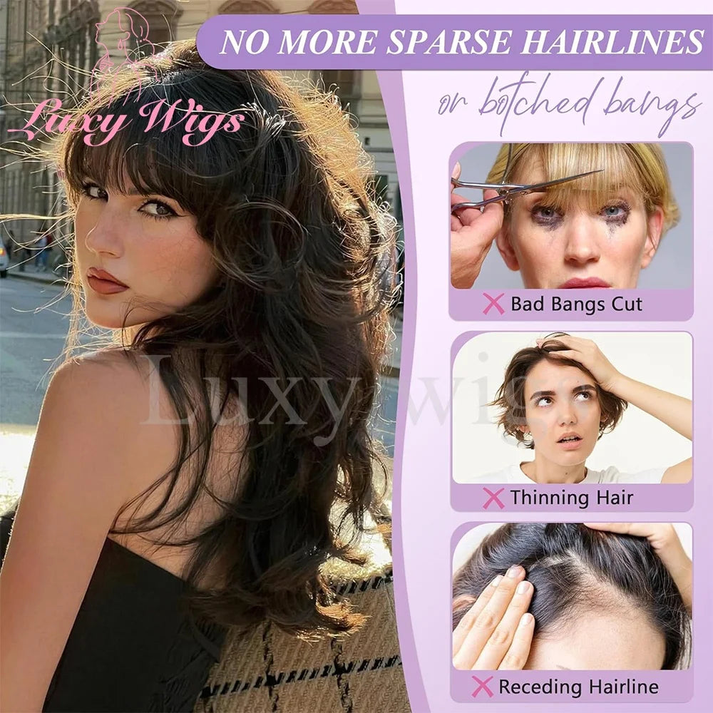 Blonde Human Hair Clip in Bangs Fringe with Temples Wispy Bangs French Bangs for Women Black Brown Gray Hair Bangs Daily Use