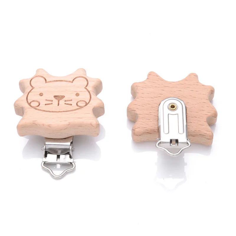 1Pcs Printing Animal Dummy Clip Beech Wood Nipple Clip For Teether Chewing Toys Accessory DIY Anti-Drop Baby Pacifier Chain