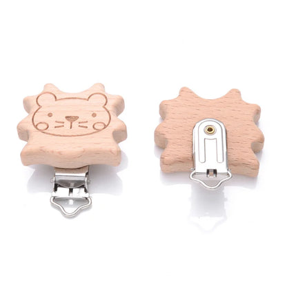 1Pcs Printing Animal Dummy Clip Beech Wood Nipple Clip For Teether Chewing Toys Accessory DIY Anti-Drop Baby Pacifier Chain