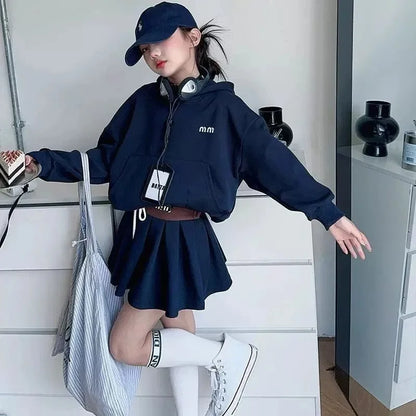 Girls Autumn Casual Outfit Set Two-Piece Long-Sleeve Top + Short Skirt Set Children's  Clothing Set Suitable for Girls Aged 7-17