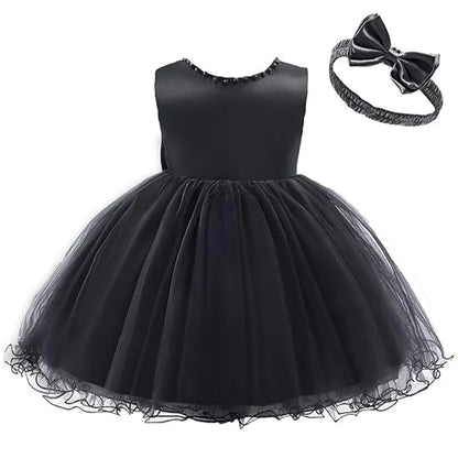 Infant Baby Tulle Backless Pageant Wedding Party Flower Girls Big Bow Dress With Headwear For Toddler Baptism Birthday Prom Gown