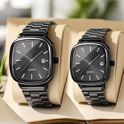 Couple Watches for Men and Women; Quartz Watches with Stainless Steel Bands and Calendar; Christmas Gift.