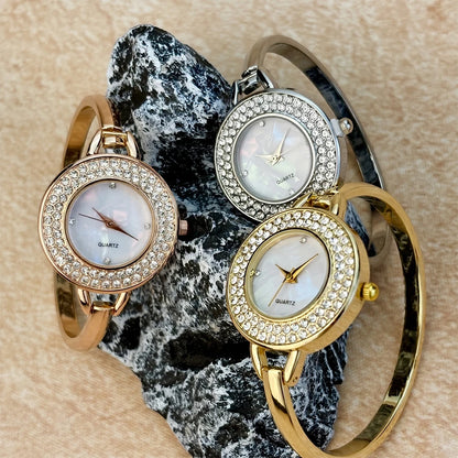 Diamond-Embellished Round-Head Bracelet Watch for Women with Light Luxe Charm